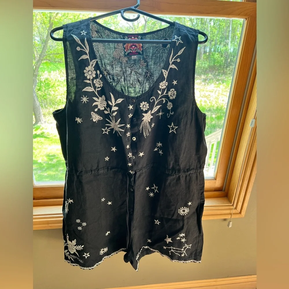 Johnny Was Embroidered Black Mia Sleeveless Linen Romper - Picture 11 of 11